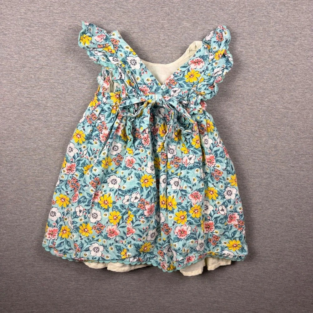 Tommy Bahama Dress Girls 3T Blue Floral Ruffle Smocked Back Bow Sun Dress